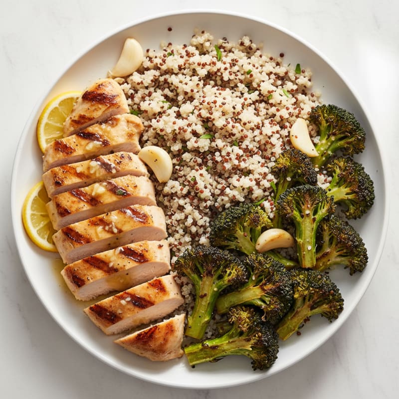 Grilled Chicken Breast with Quinoa and Roasted Broccoli