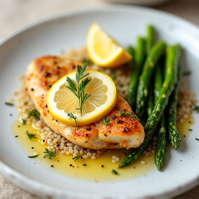 Lemon Garlic Pan Seared Chicken with Roasted Asparagus