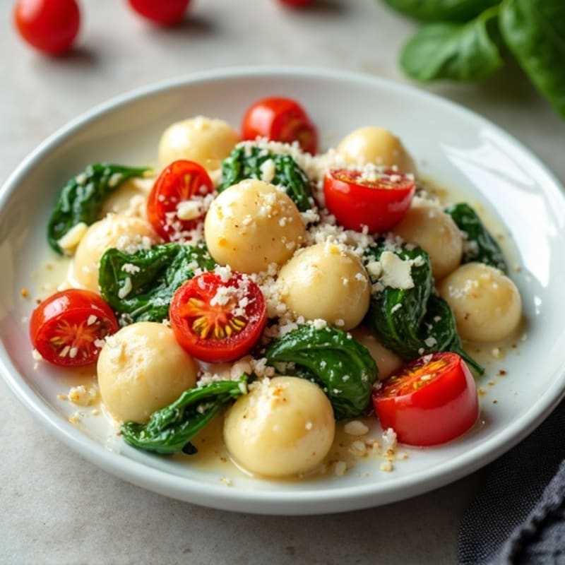 Creamy Ricotta Gnocchi with Blistered Tomatoes, Spinach, and Garlic