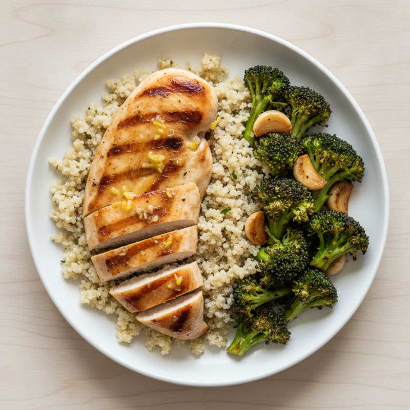 Grilled Chicken Breast with Quinoa and Roasted Broccoli