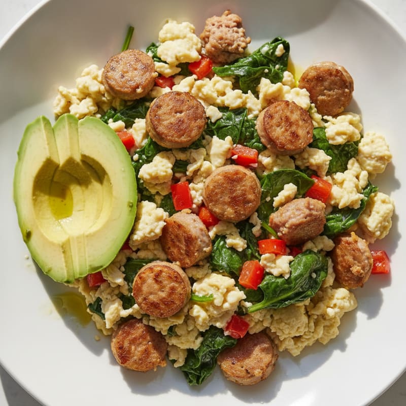 Egg White and Turkey Sausage Scramble with Spinach