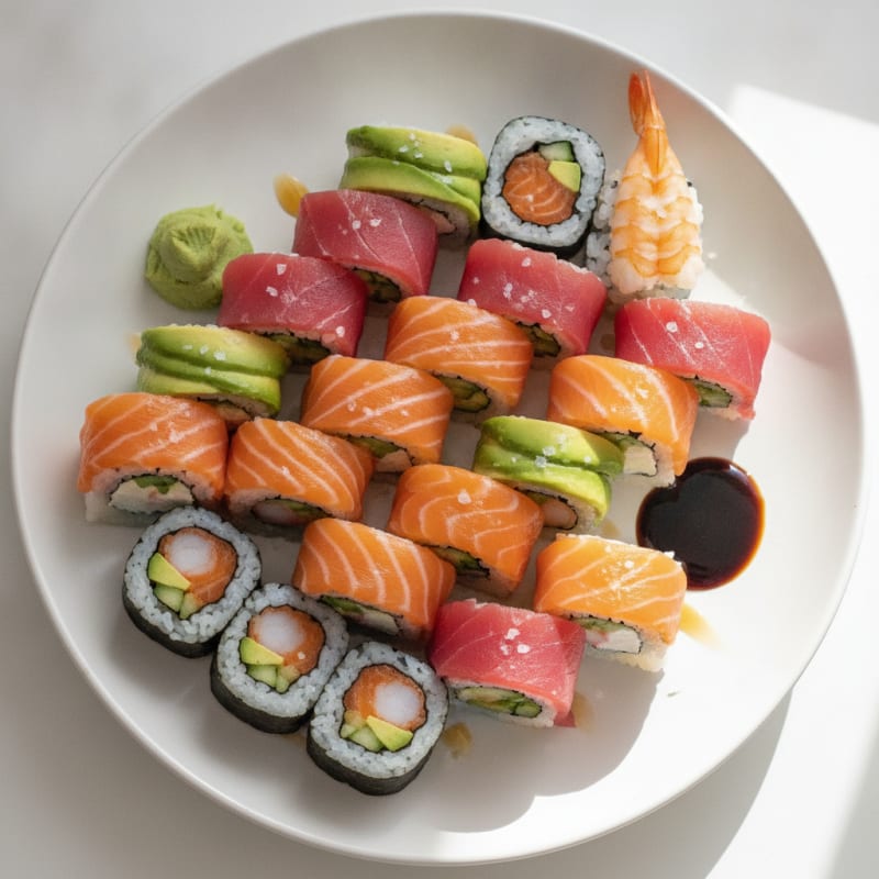 Rainbow Sushi Rolls with Wasabi