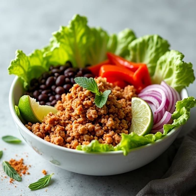 Spicy Ground Turkey and Black Bean Bowl with Crispy Lettuce and Zesty Lime