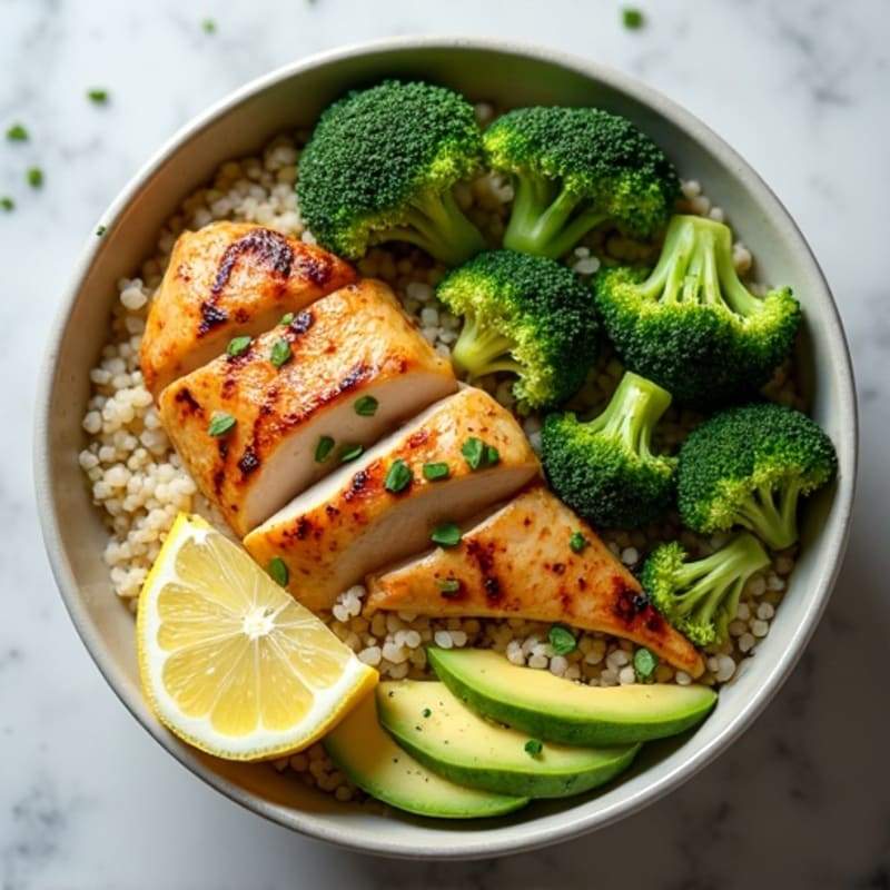 Grilled Chicken and Quinoa Power Bowl with Roasted Broccoli