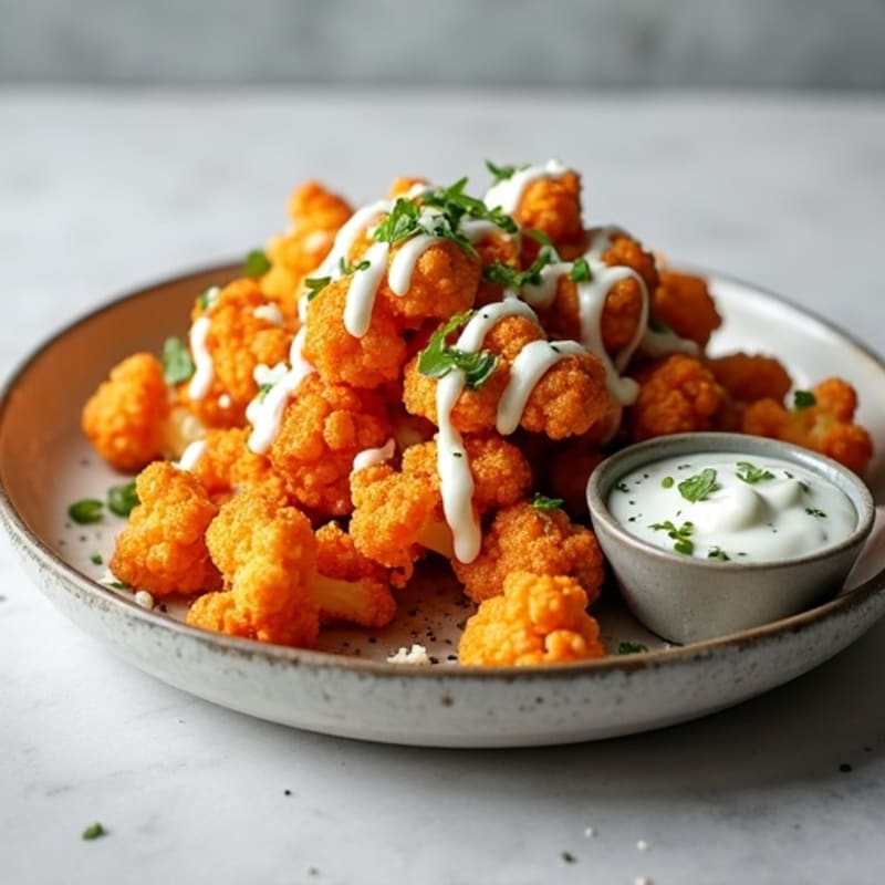 Crispy Buffalo Cauliflower with Blue Cheese Drizzle