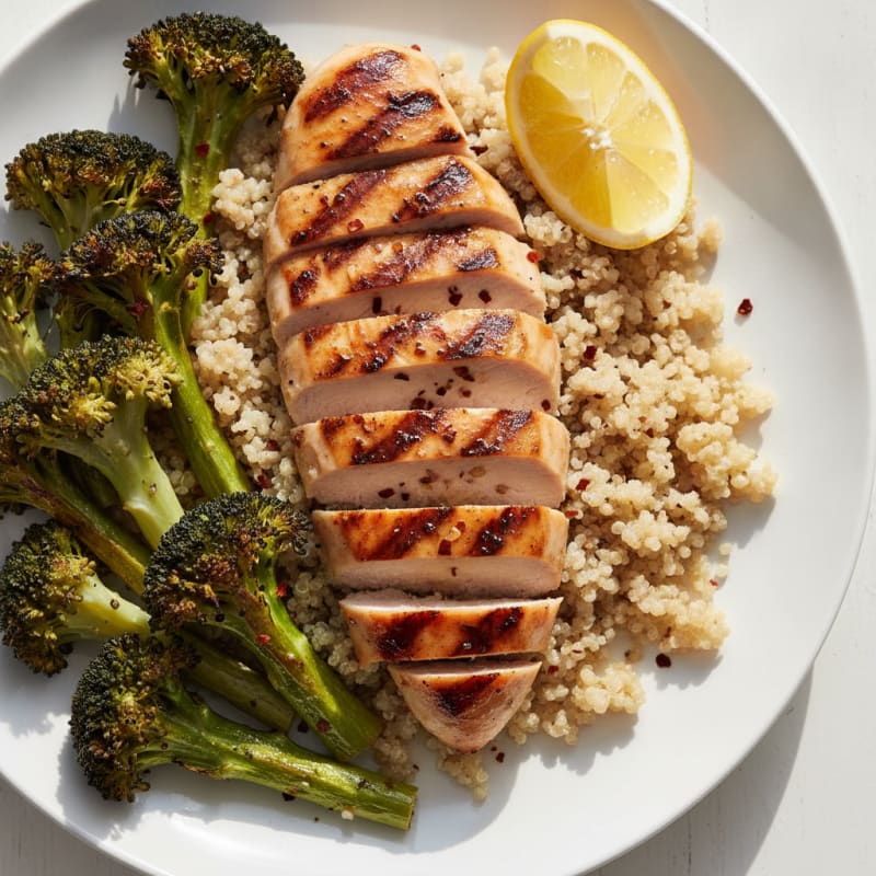 Grilled Chicken Breast with Roasted Broccoli and Quinoa
