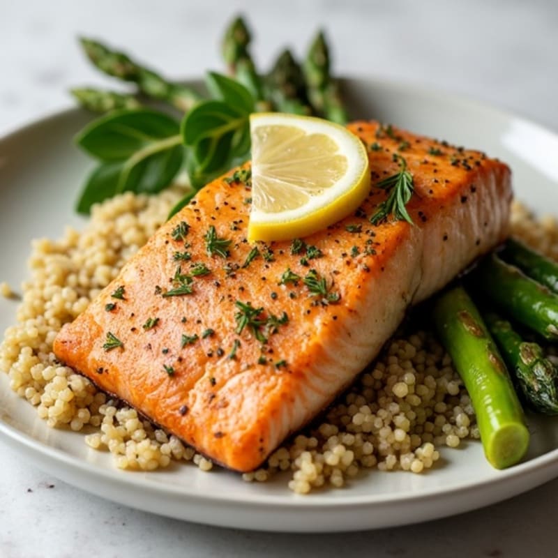 Crispy Lemon Herb Salmon with Roasted Asparagus and Quinoa