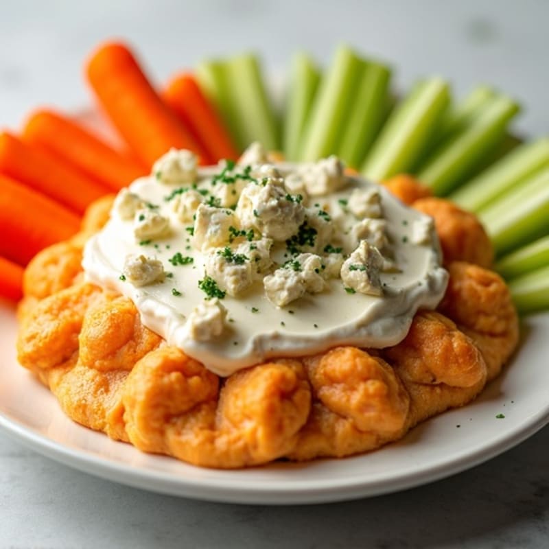 Creamy Baked Buffalo Chicken Dip with Fresh Celery and Carrot Sticks