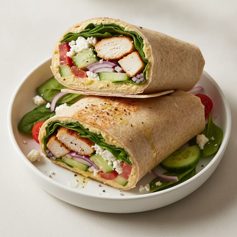 Mediterranean Chicken and Hummus Wrap