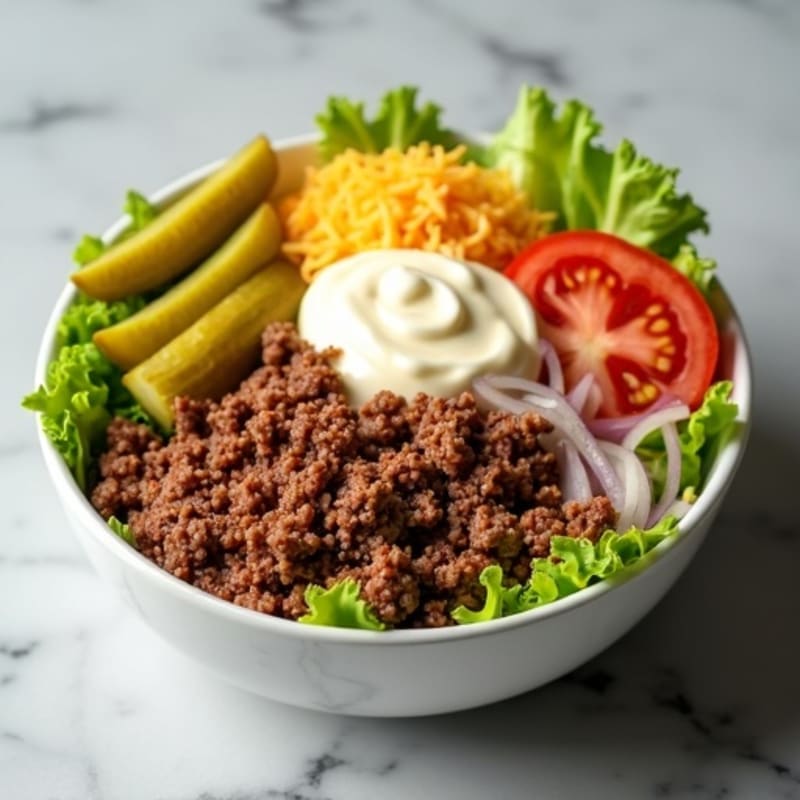 Lean Ground Beef Big Mac Style Bowl with Fresh Veggies