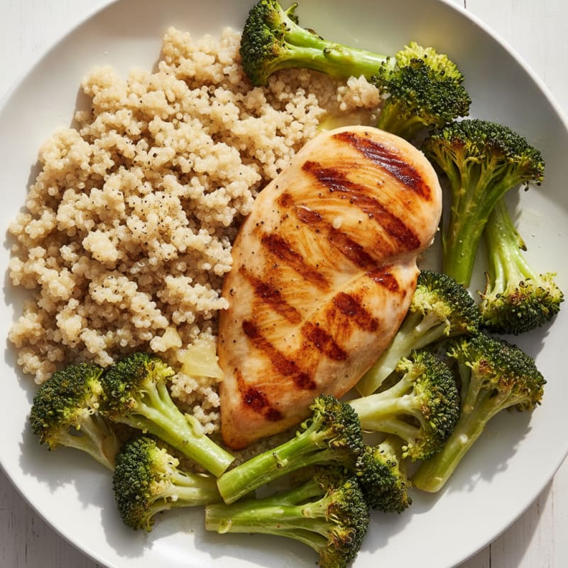 Grilled Chicken Breast with Quinoa and Roasted Broccoli