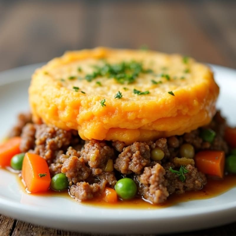 Lean Ground Beef Shepherd's Pie with Creamy Sweet Potato Topping