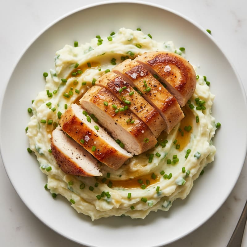 Buttery Garlic Mashed Potatoes with Seared Chicken