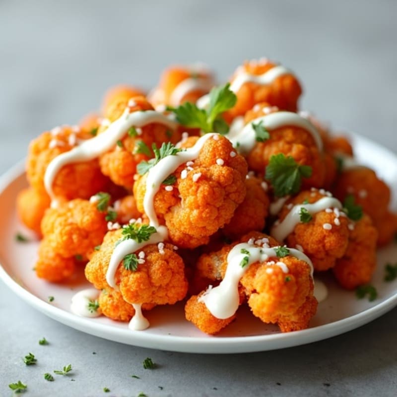 Crispy Buffalo Cauliflower with Ranch Drizzle