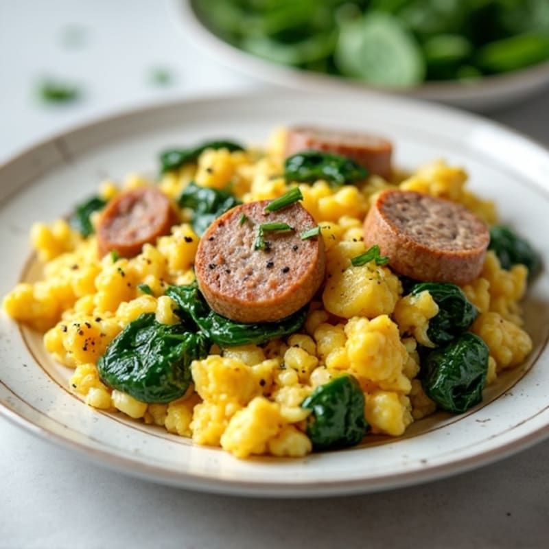 Egg White and Spinach Scramble with Turkey Sausage