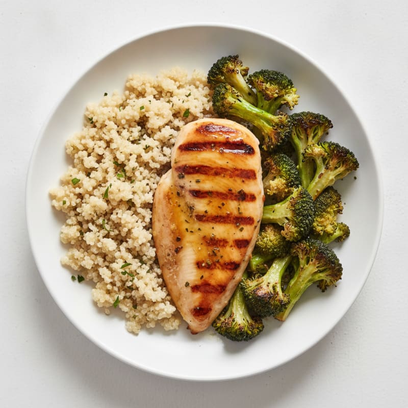 Grilled Chicken Breast with Roasted Broccoli and Quinoa