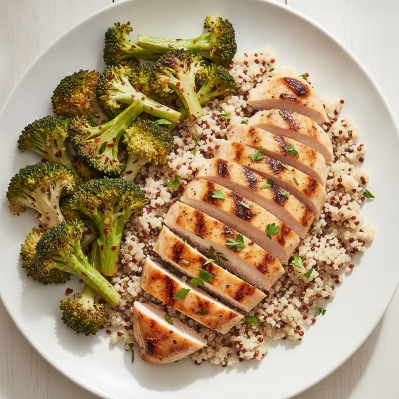 Grilled Chicken Breast with Quinoa and Roasted Broccoli