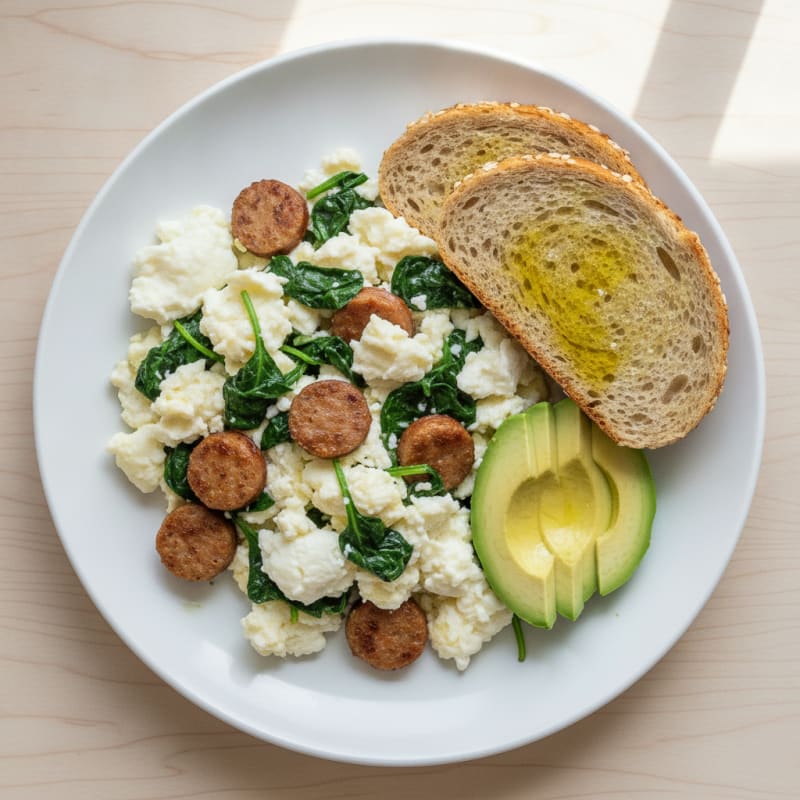 Egg White Scramble with Turkey Sausage and Spinach