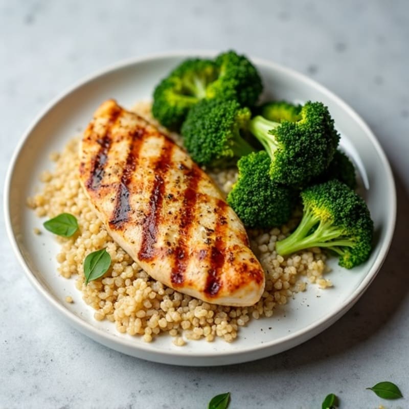 Grilled Chicken Breast with Quinoa and Roasted Broccoli