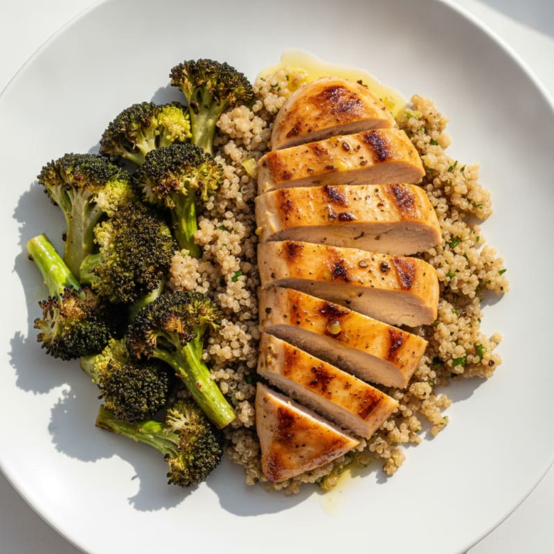 Grilled Chicken Breast with Quinoa and Roasted Broccoli