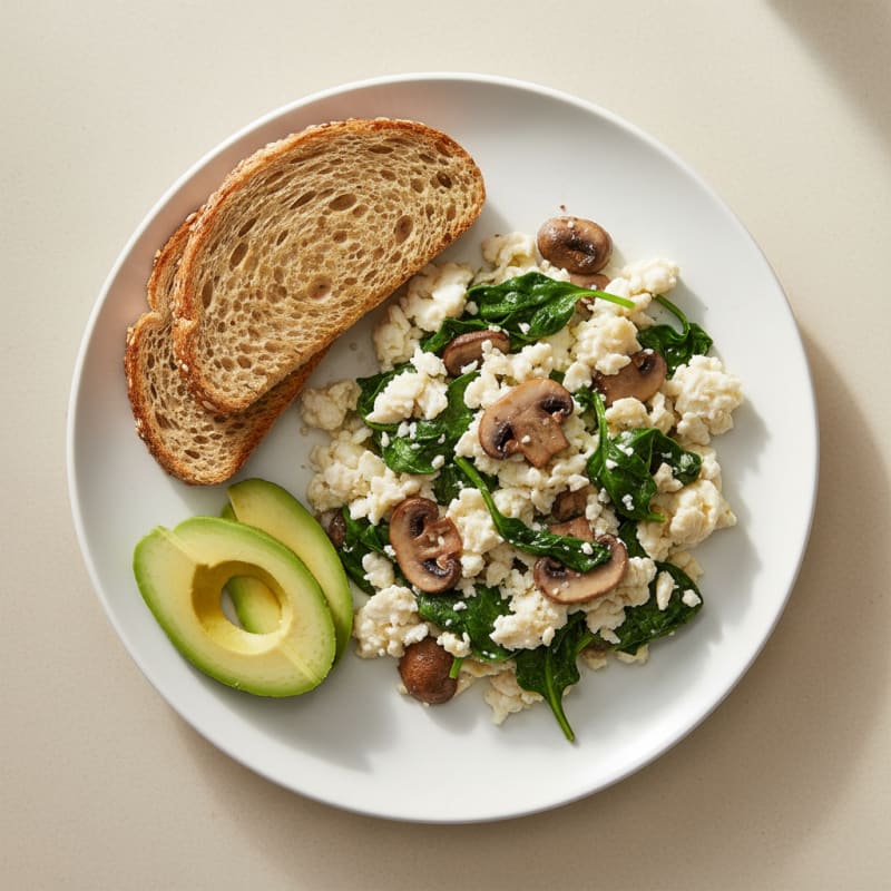 Egg White Scramble with Sautéed Mushrooms and Spinach