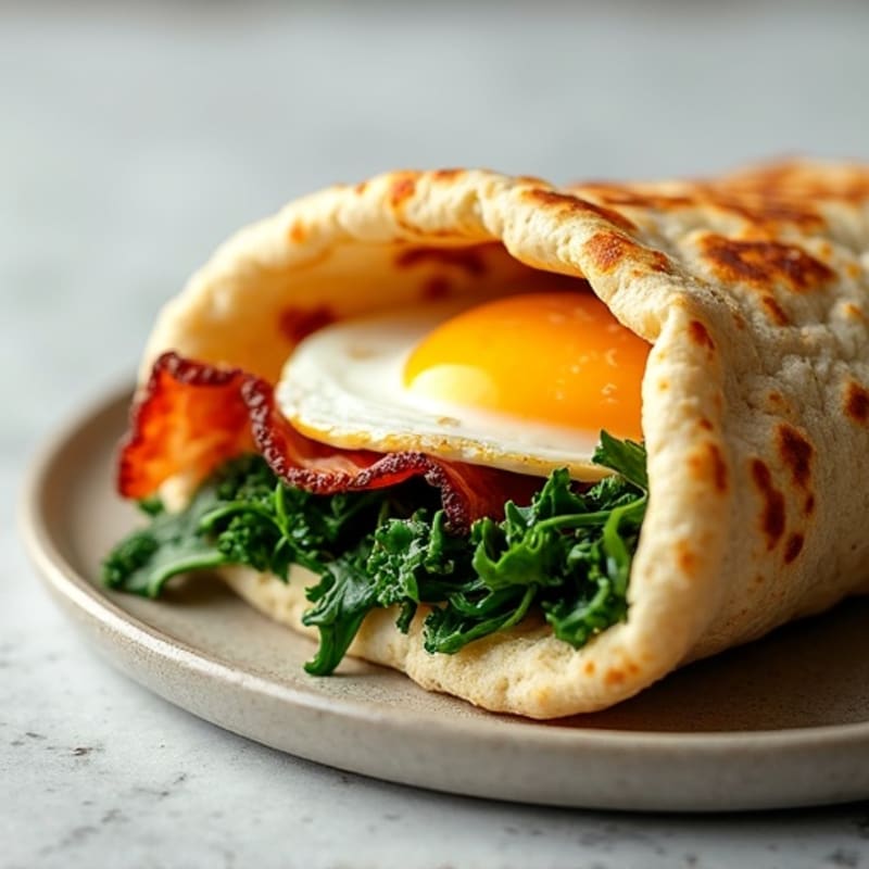 Crispy Egg White and Turkey Bacon Breakfast Wrap with Spinach