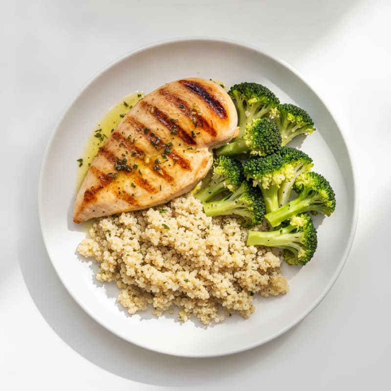 Grilled Chicken Breast with Quinoa and Steamed Broccoli
