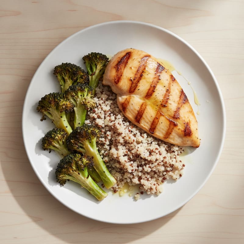 Grilled Chicken Breast with Quinoa and Roasted Broccoli