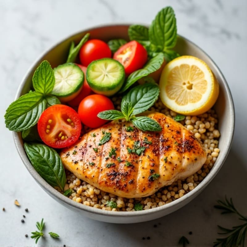 Herb-Marinated Chicken and Quinoa Bowl with Fresh Vegetables