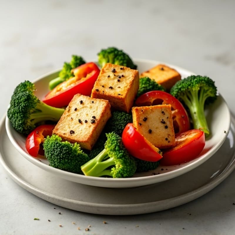 Sheet Pan Crispy Tofu with Roasted Broccoli and Bell Peppers