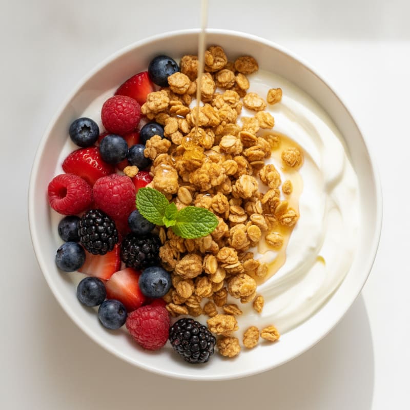 Creamy Greek Yogurt Bowl with Protein Granola and Mixed Berries