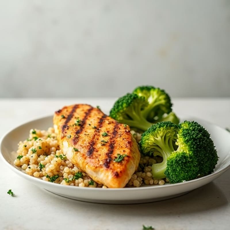 Grilled Chicken Breast with Quinoa and Steamed Broccoli