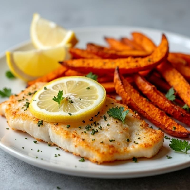 Crispy Baked Lemon Herb Fish with Crispy Roasted Sweet Potato Fries