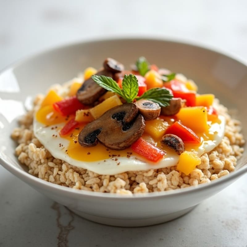 Egg White Oatmeal with Sautéed Mushrooms and Bell Peppers