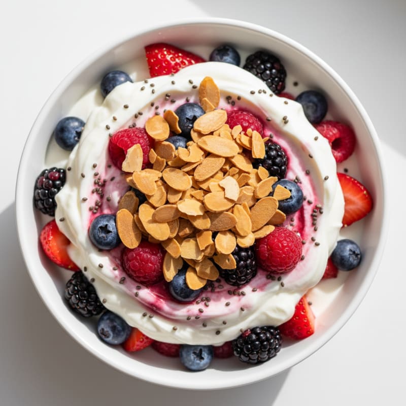 Greek Yogurt Protein Parfait with Mixed Berries and Almonds