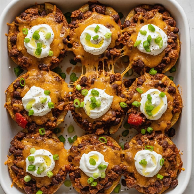 Loaded Chili Cheese Potato Skins