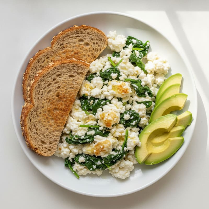 Cottage Cheese Egg White Scramble with Sautéed Spinach