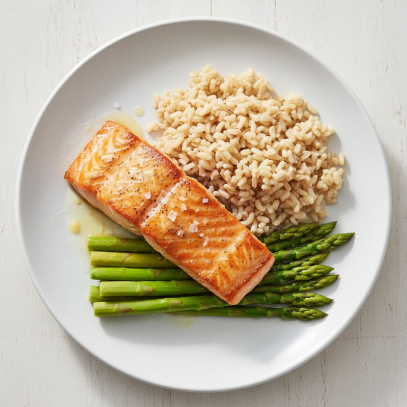 Seared Salmon with Steamed Asparagus and Brown Rice