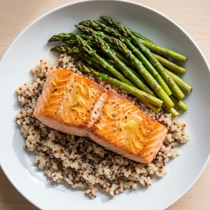 Seared Salmon with Quinoa and Sautéed Asparagus