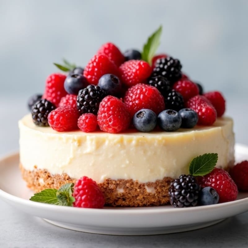 Creamy Greek Yogurt Protein Cheesecake with Mixed Berries