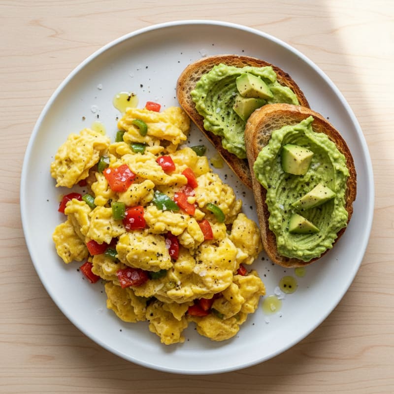 High-Protein Bell Pepper Scramble with Avocado Sourdough