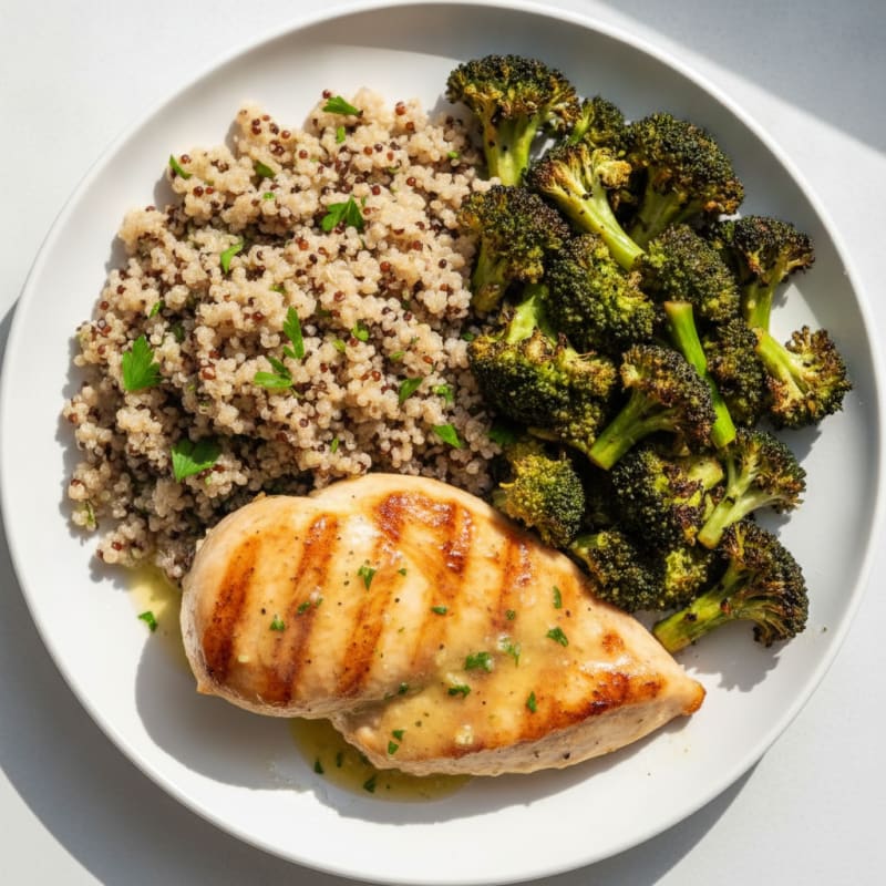 Grilled Chicken Breast with Quinoa and Roasted Broccoli