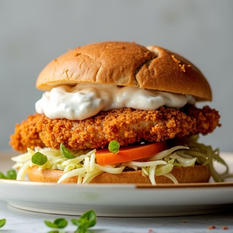 Crispy Baked Chicken Sandwich with Greek Yogurt Slaw