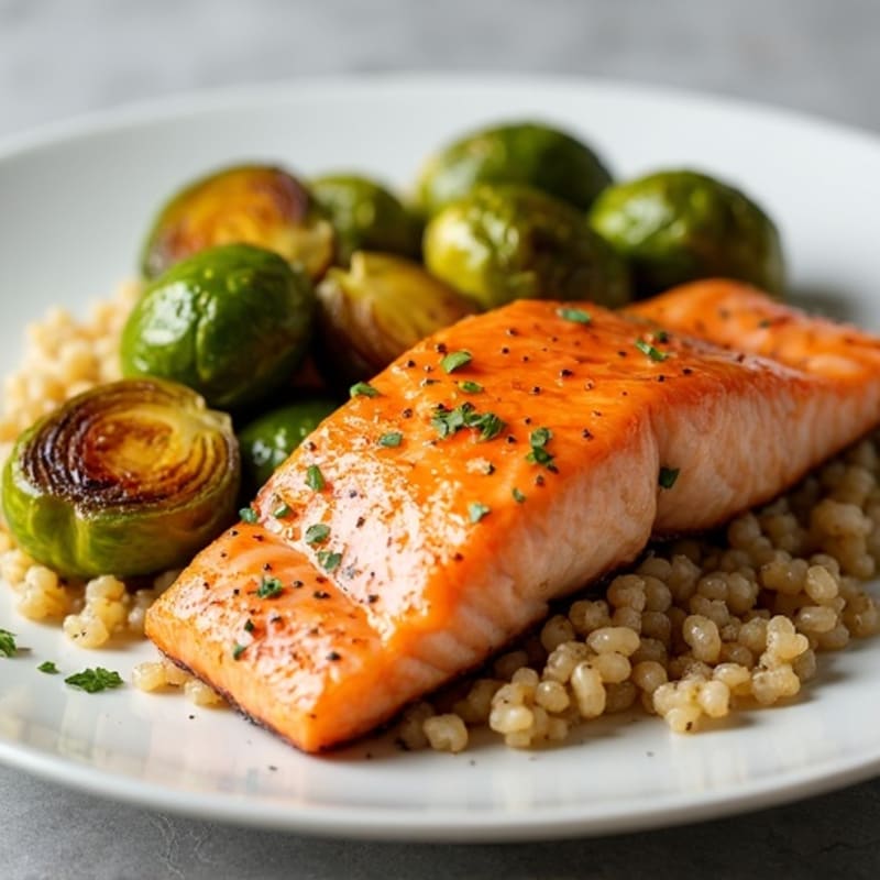 Maple-Glazed Salmon with Roasted Brussels Sprouts and Quinoa