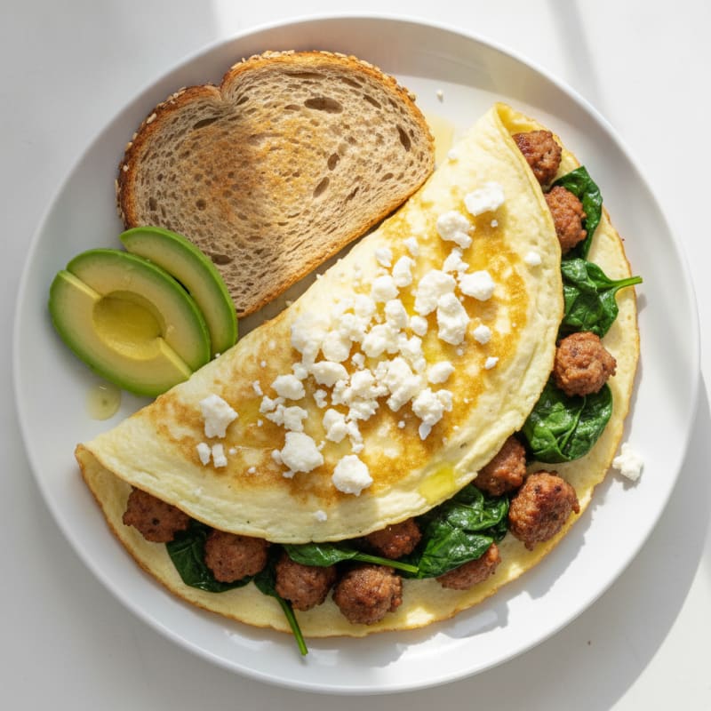 Egg White Omelet with Turkey Sausage and Spinach