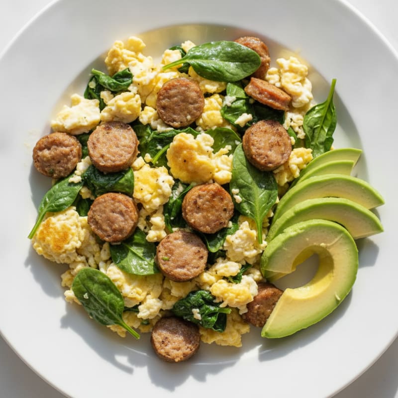 Egg White and Turkey Sausage Scramble with Spinach