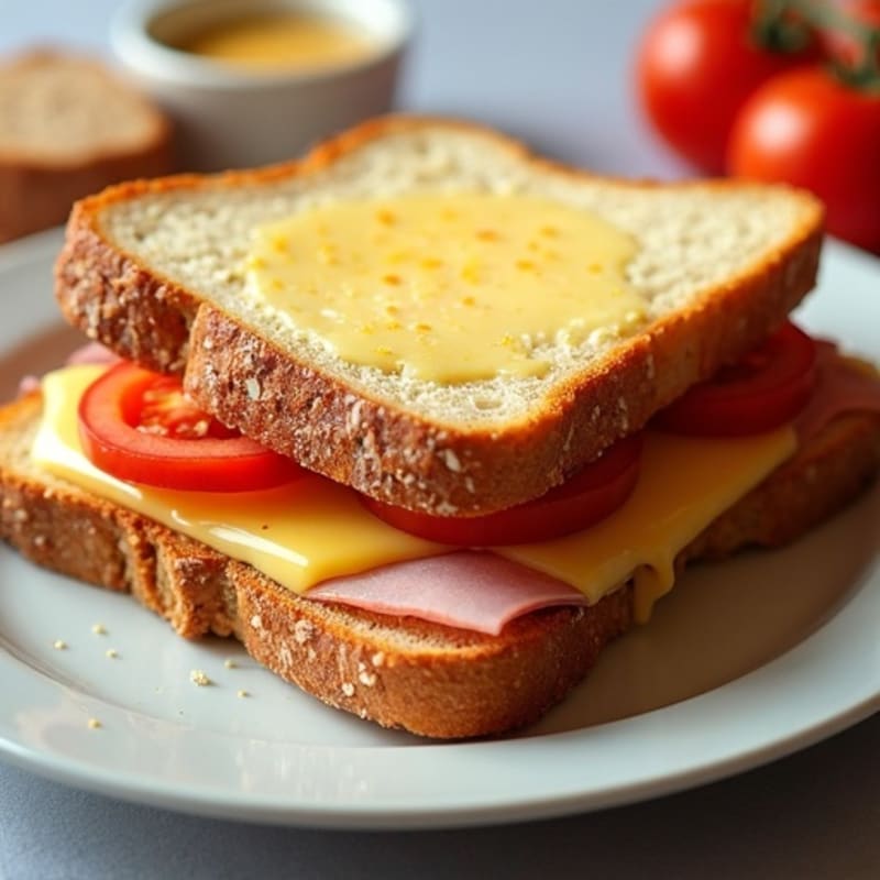 Open-Face Crispy Ham and Melted Swiss Sandwich
