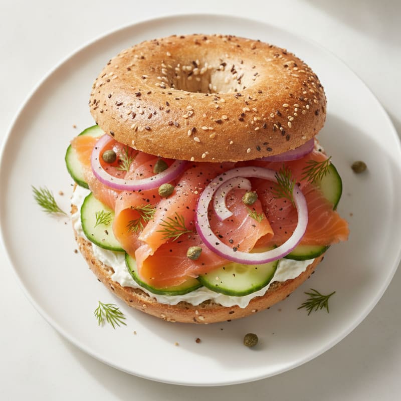 Smoked Salmon Everything Bagel Sandwich
