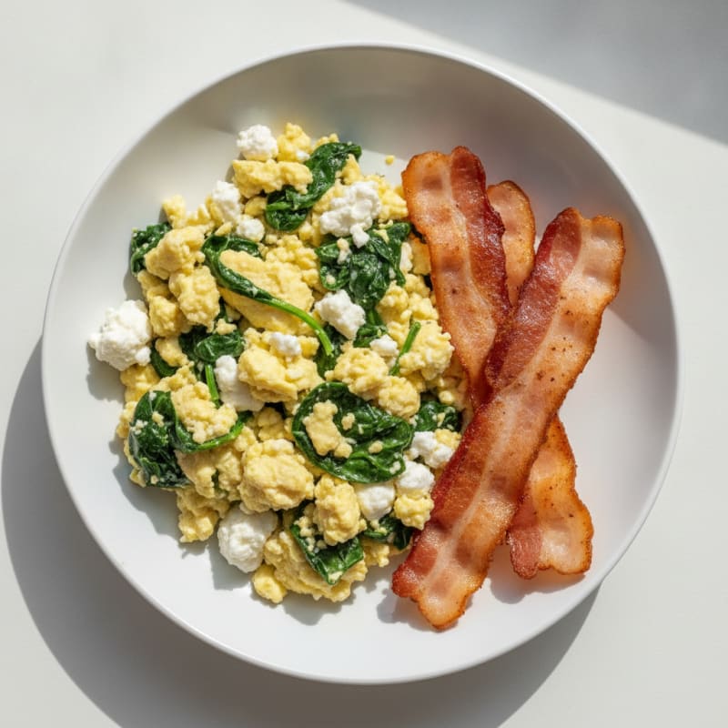 Cottage Cheese Scramble with Spinach and Turkey Bacon