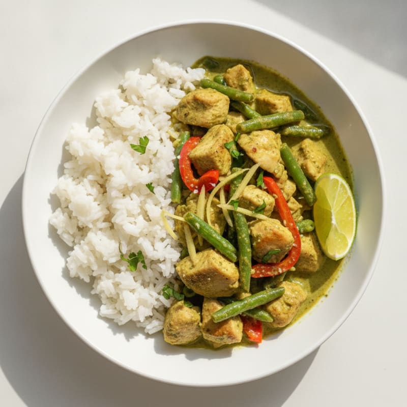 Green Curry Chicken with Coconut Rice